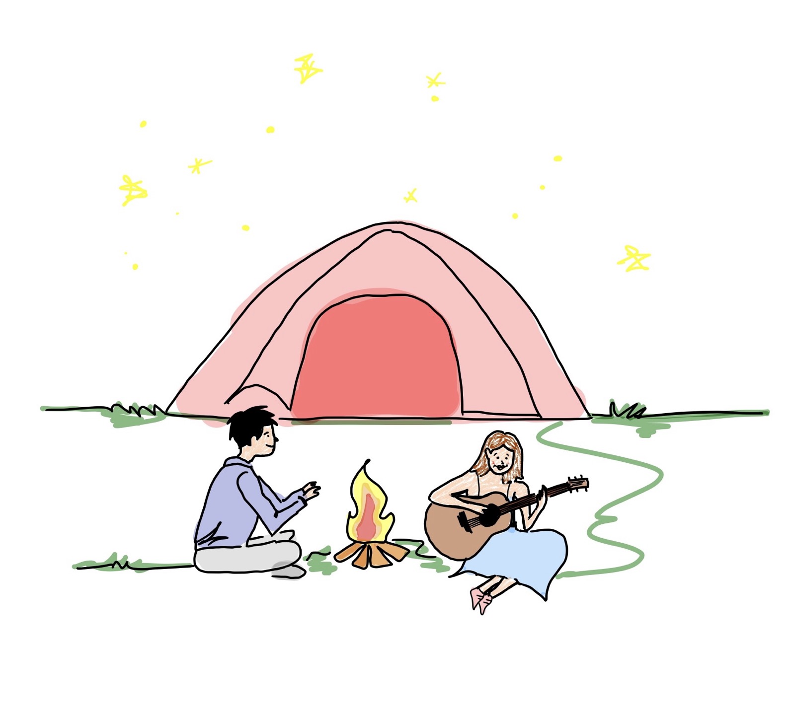 Ilustrace stanování u ohně