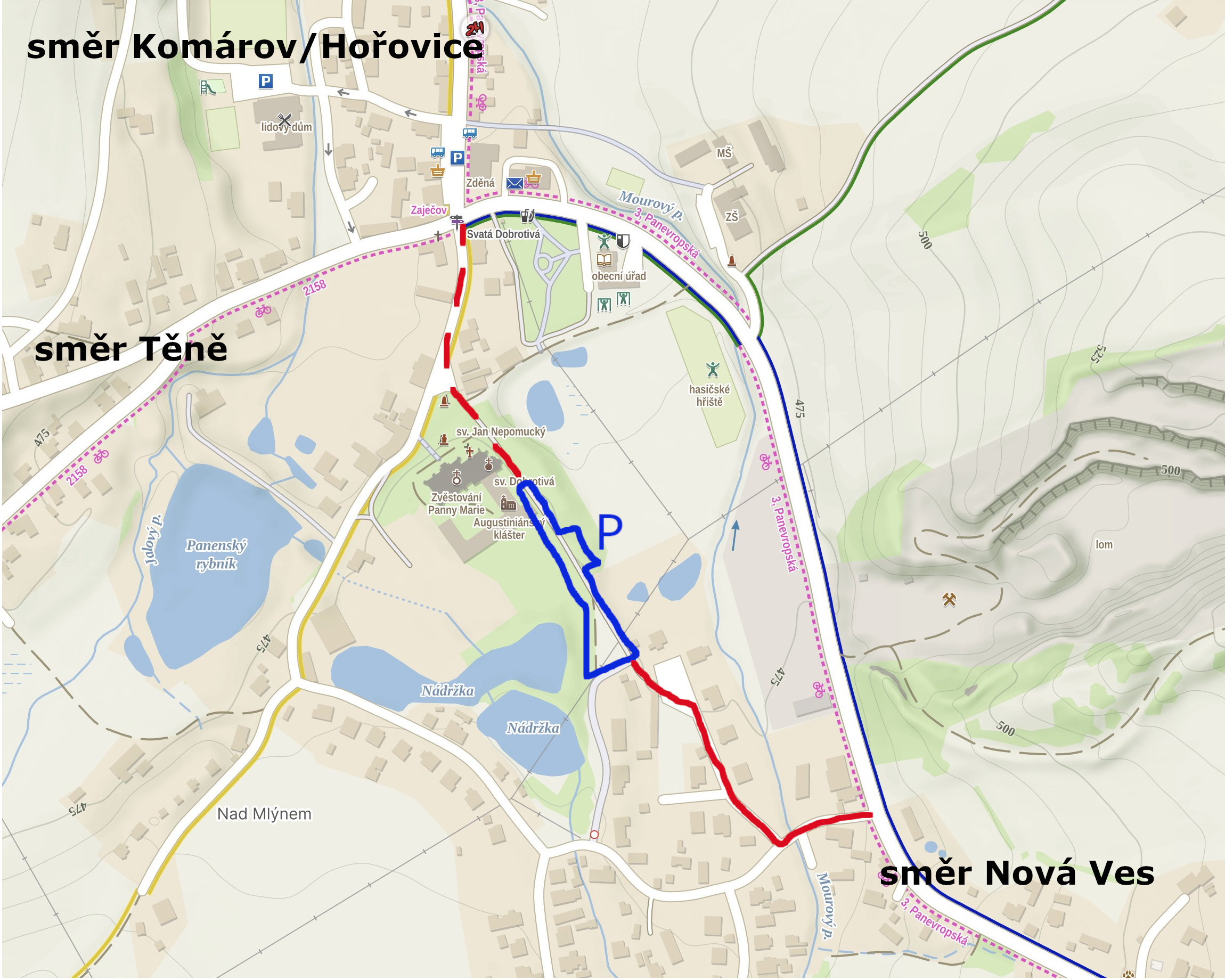 Mapa parkování u kláštera v Zaječově